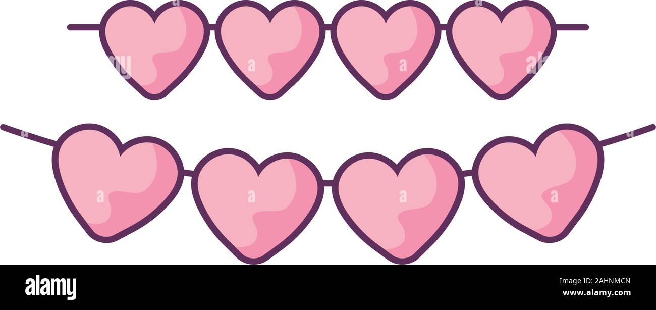 Hearts Pennant Design Of Love Passion Romantic Valentines Day