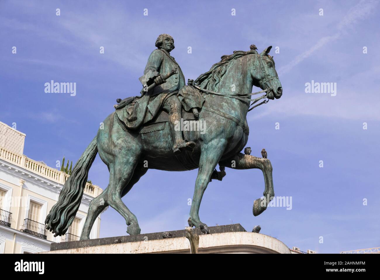 Statue of King Carlos III in Plaza Puerta del Sol Square, Madrid, Spain ...