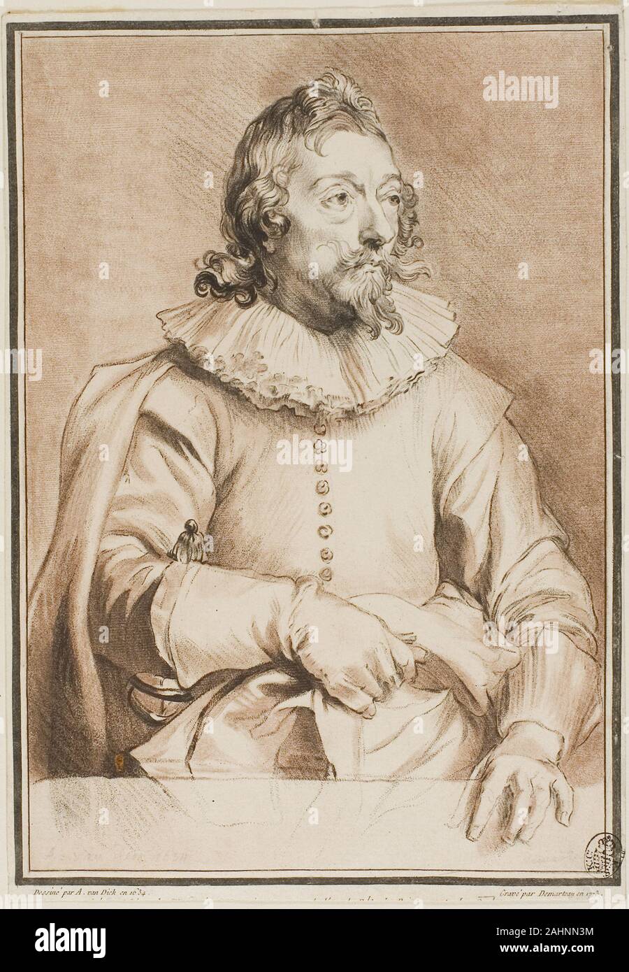 Crayon manner engraving in brown and black on ivory laid paper hires