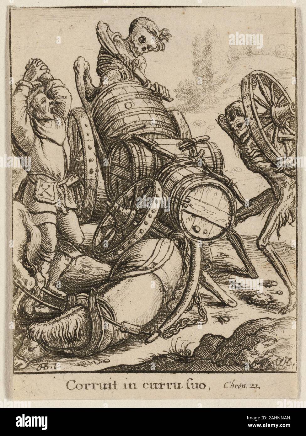 Wenceslaus Hollar. The Waggoner and Death. 1651. Bohemia. Etching on ivory wove paper Stock Photo