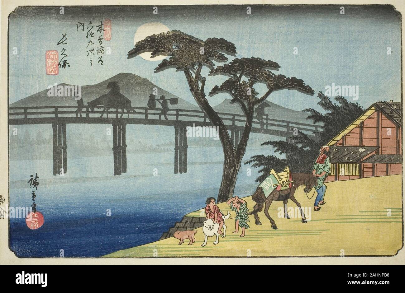 Utagawa Hiroshige. No. 28 Nagakubo, from the series Sixty-nine Stations of the Kisokaido (Kisokaido rokujukyu tsugi no uchi). 1830–1843. Japan. Color woodblock print; oban Stock Photo