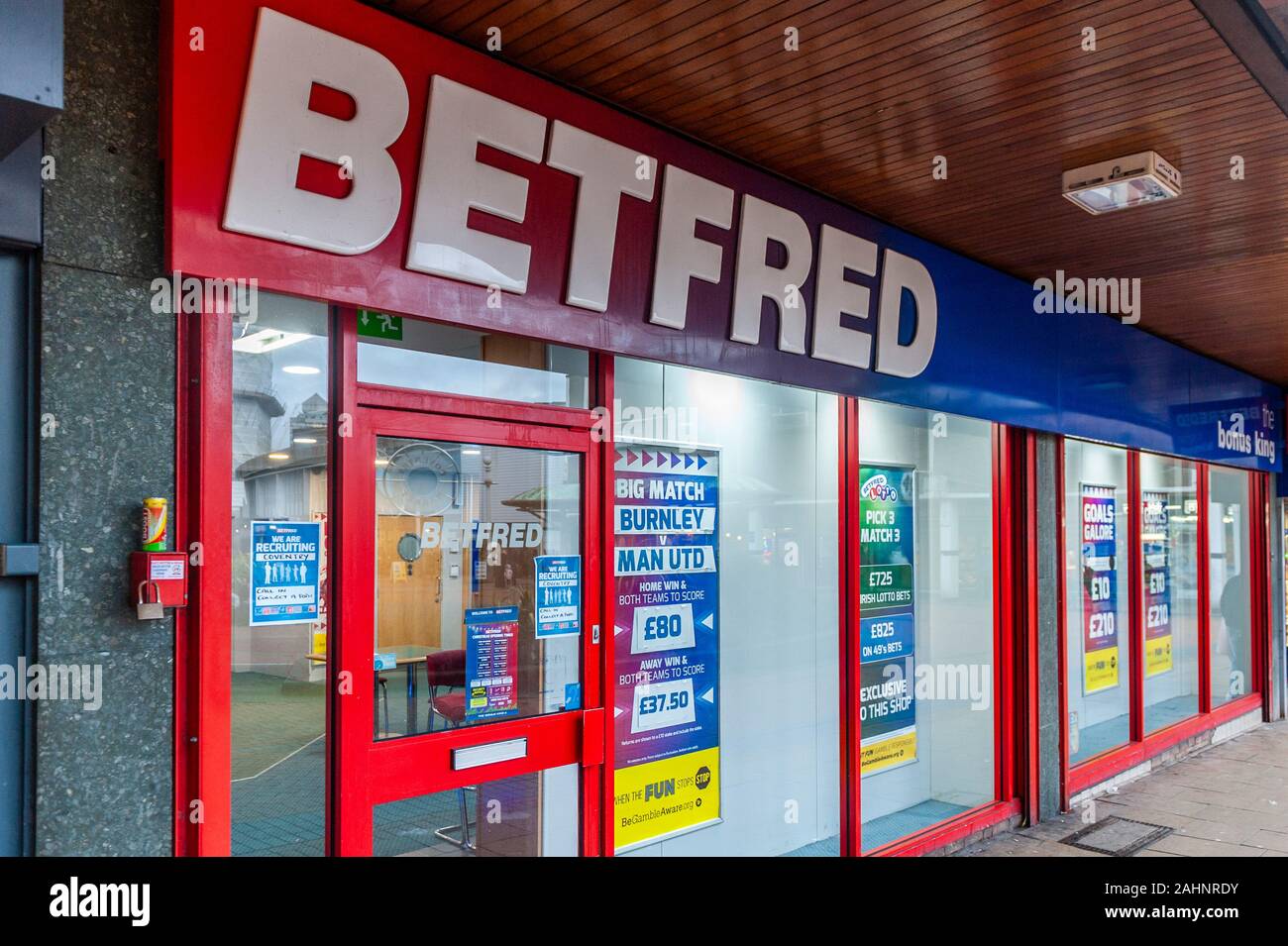 Betfred betting shop/bookies fascia/store front in Coventry, West Midlands, UK. Stock Photo