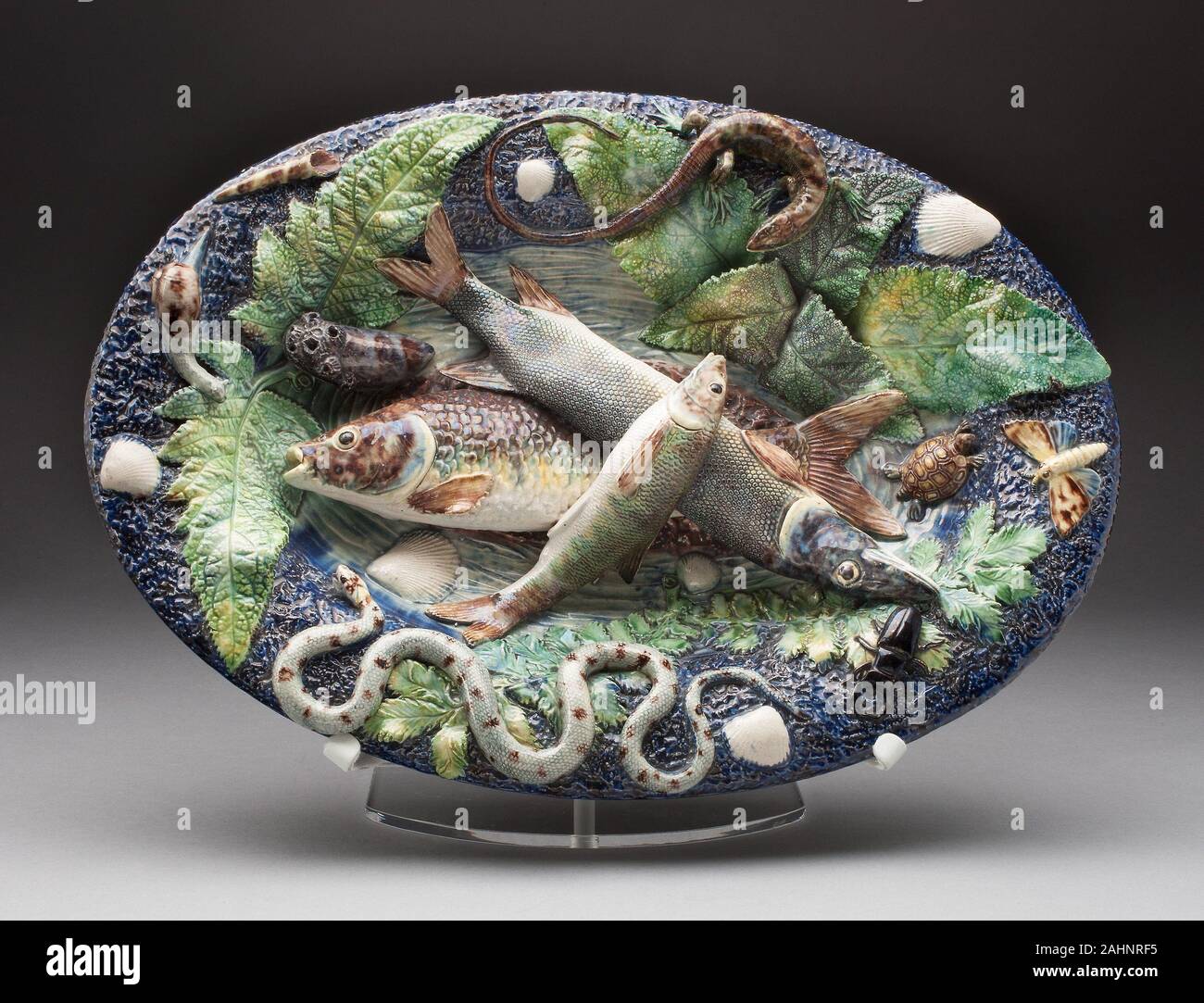 School of Bernard Palissy. Oval Dish. 1825–1875. Paris. Tin-glazed earthenware (majolica) Stock Photo