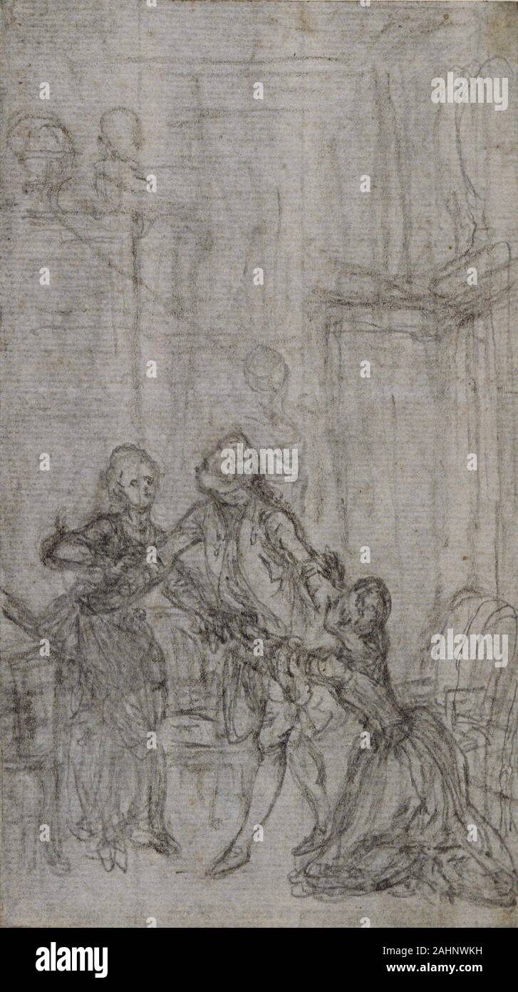 Hubert François Gravelot. Study for Vignette-Frontispiece in Charles-Simon Favart's L'Amitié à L'Epreuve. 1761–1773. France. Graphite and black chalk, on gray laid paper, laid down on ivory laid paper Stock Photo