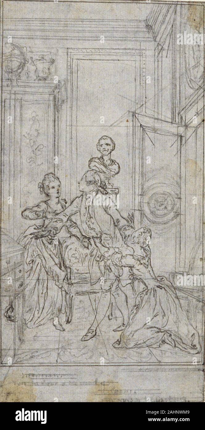 Hubert François Gravelot. Study for Vignette-Frontispiece in Charles-Simon Favart's L'Amitié à l'Epreuve. 1771–1773. France. Graphite, on gray laid paper, laid down on ivory laid paper Stock Photo