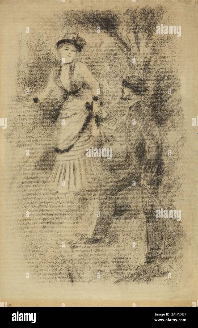 Pierre-Auguste Renoir. The Descent from the Summit Jean Martin Steadies  Hélène, the Banker's Daughter (recto); Half-Length Sketch of a Woman  (verso). 1881. France. Black chalk (recto and verso) on cream laid paper (