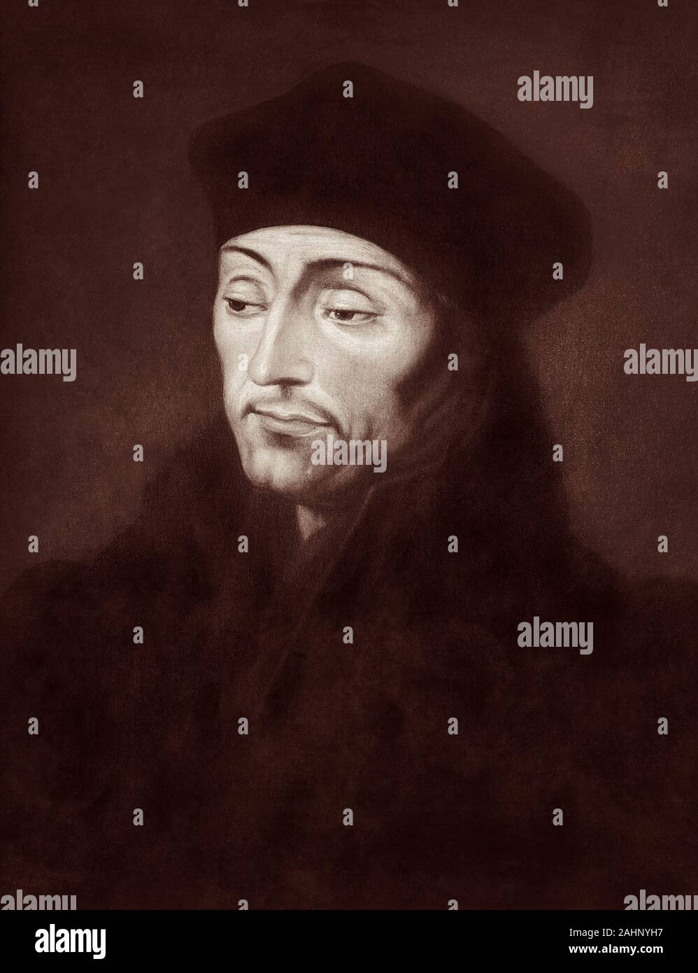 Desiderius Erasmus Roterodamus (1466-1536), usually referred to as Erasmus of Rotterdam or simply Erasmus, was a Dutch philosopher, Bible translator, and Christian humanist widely considered one of the greatest scholars of the northern Renaissance. Stock Photo