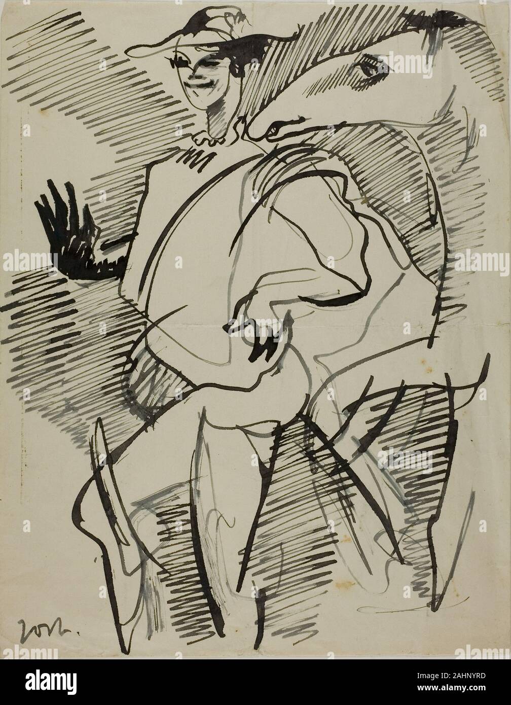 Anders Zorn. Man with Horse. 1880–1920. Sweden. Pen and black and gray ink, on cream wove paper Stock Photo