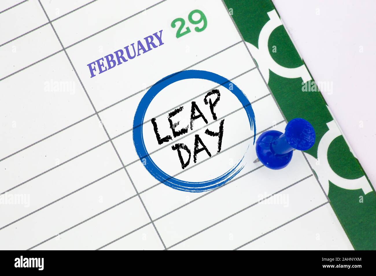 Close up a calendar on February 29 on a leap day Stock Photo