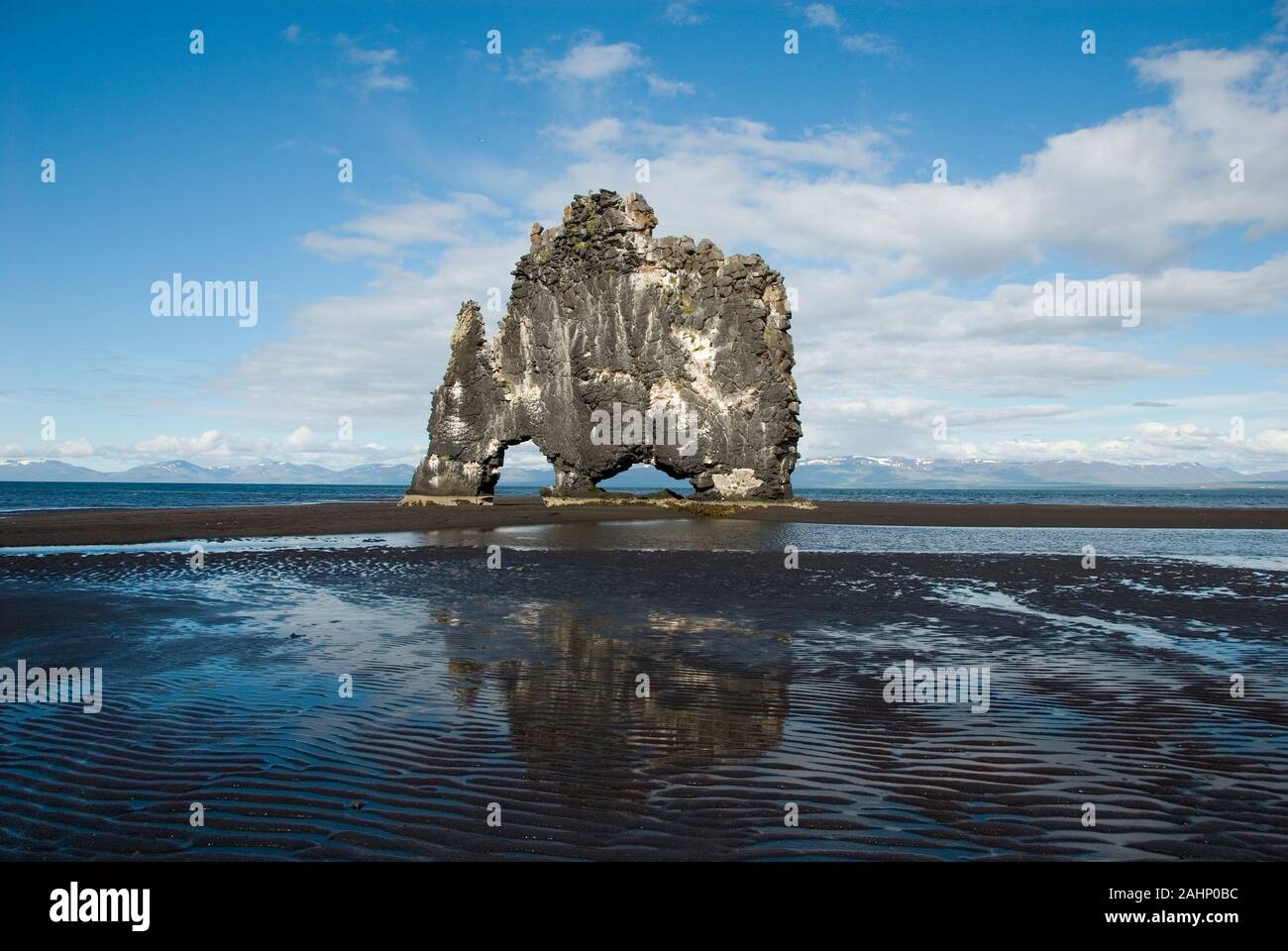 Europa, Island, Halbinsel Vatnsnes, Hvitserkur, Vogelfelsen Stock Photo