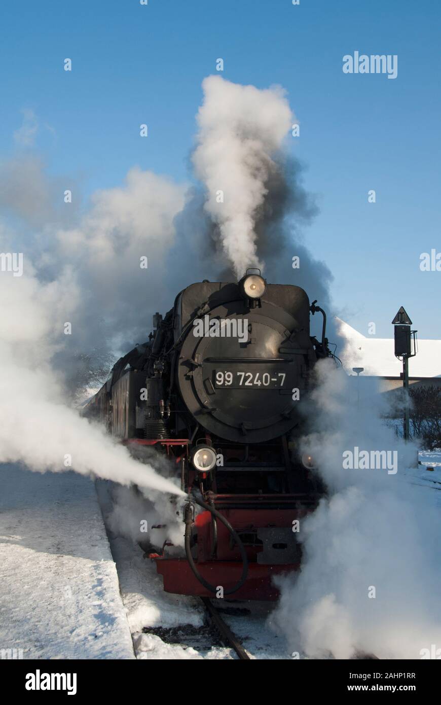 Harzer Schmalspurbahn im Winter, Wernigerode, Harz, Stock Photo