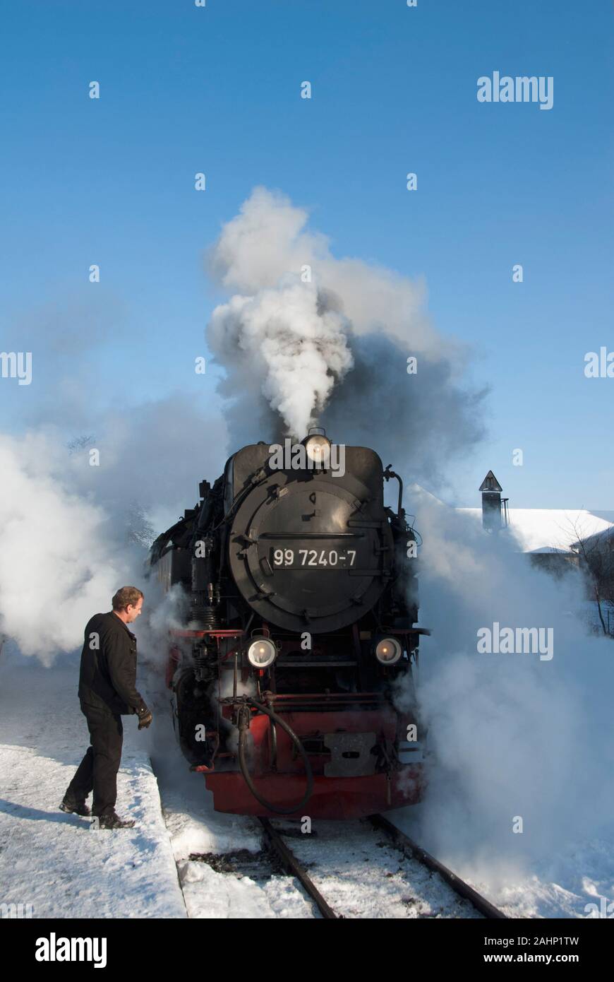 Harzer Schmalspurbahn im Winter, Wernigerode, Harz, Stock Photo
