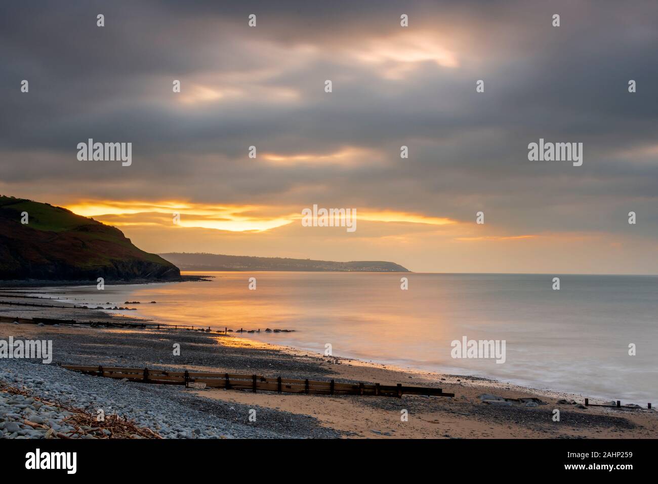 The last sunset of 2019 at Aberaeron South Beach Stock Photo