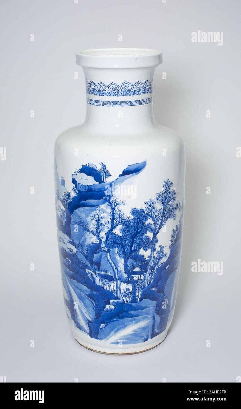 baluster vase with figures and pavillions amid moutaineous landscape china porcelain painted in underglaze blue 2AHP2FR