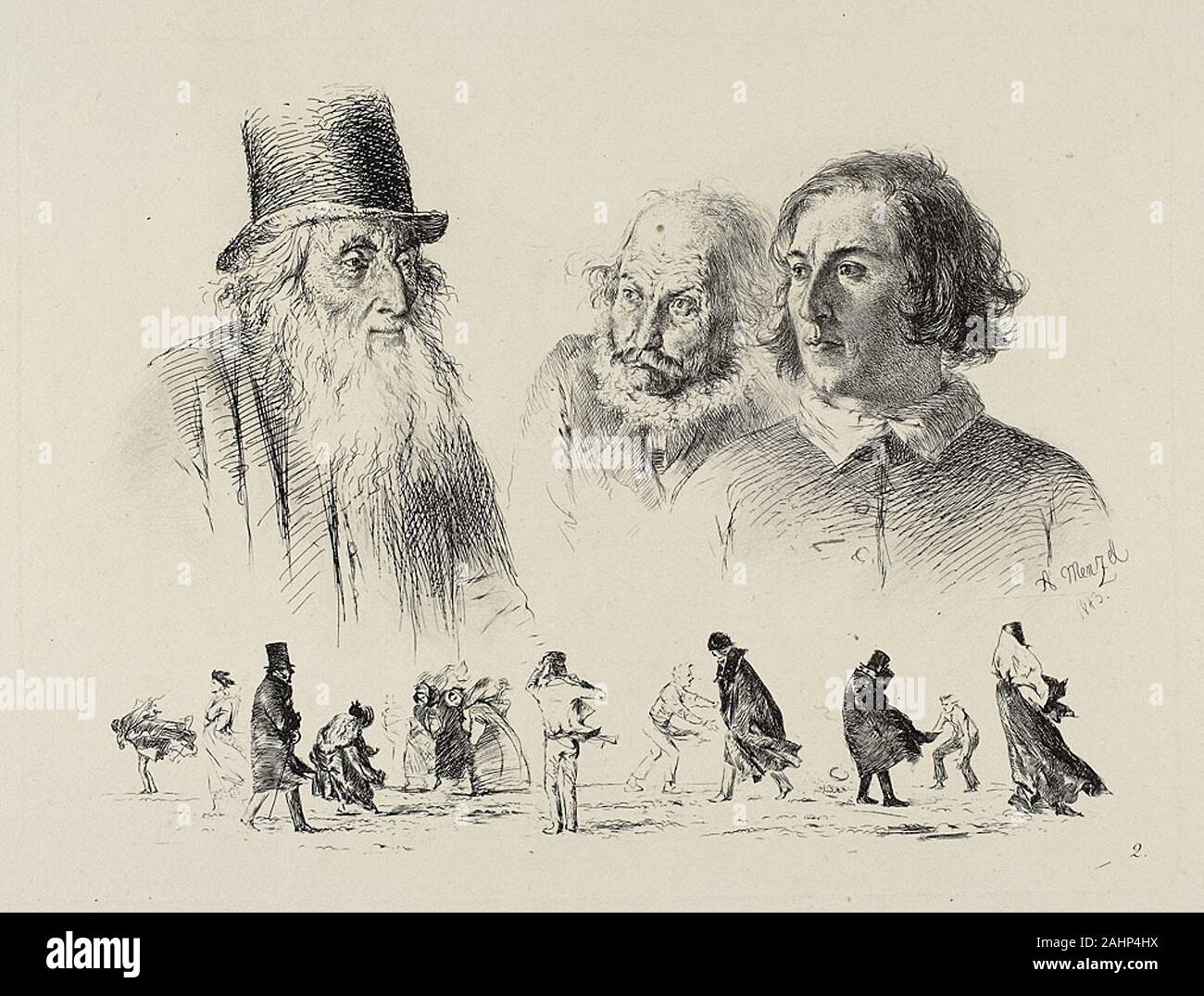 Adolph Friedrich Erdmann von Menzel. Plate two, from Radierversuche