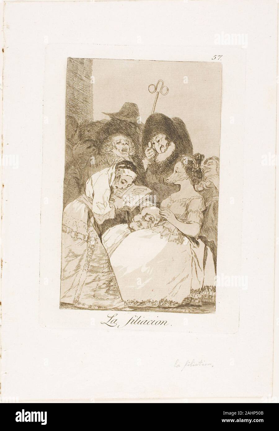 Francisco José de Goya y Lucientes. The Filiation, plate 57 from Los Caprichos. 1797–1799. Spain. Etching and aquatint on ivory laid paper Stock Photo