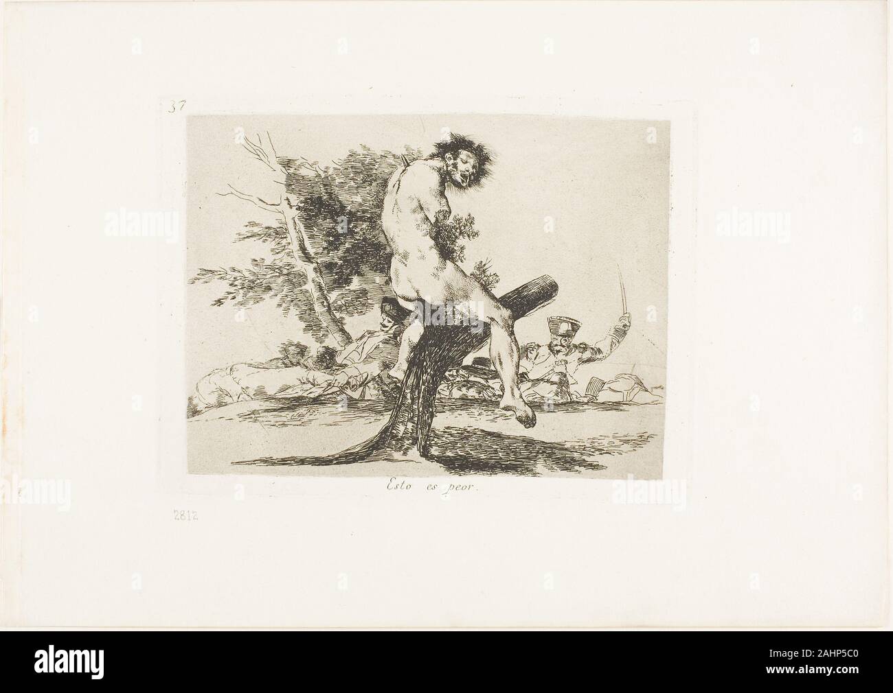 Francisco José de Goya y Lucientes. This is Worse, plate 37 from The Disasters of War. 1812–1815. Spain. Etching, lavis and drypoint on ivory wove paper with gilt edges Ever-increasing violence is on display in this horrific scene. A trial proof of this print bears the inscription, “The one at Chinchón,” suggesting that the artist witnessed this scene of human barbarity. Stock Photo