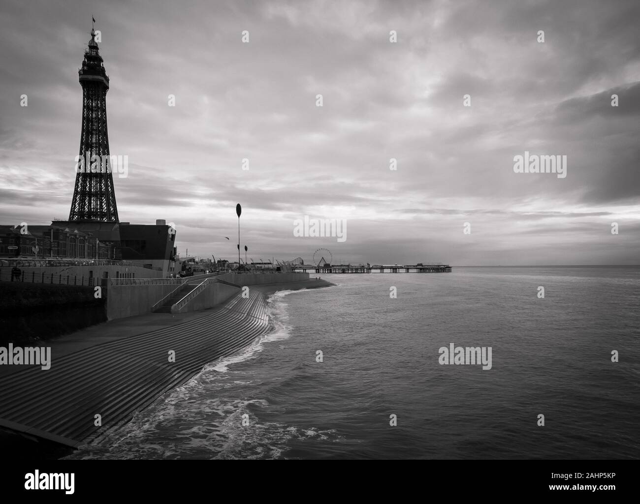 Black and white image of Blackpool Tower Stock Photo
