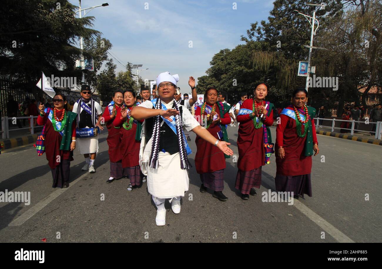 Kathmandu Nepal 31st Dec 2019 Nepalese People From Ethnic Gurung Community Dressed In