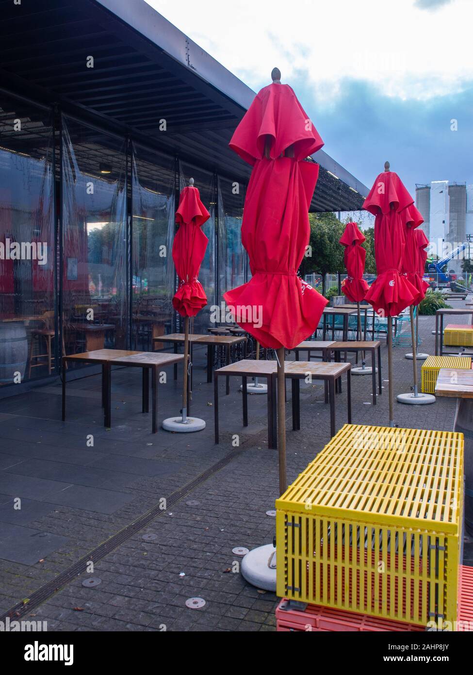 Outdoor Tables At A Restaurant In The Viaduct Auckland Stock Photo