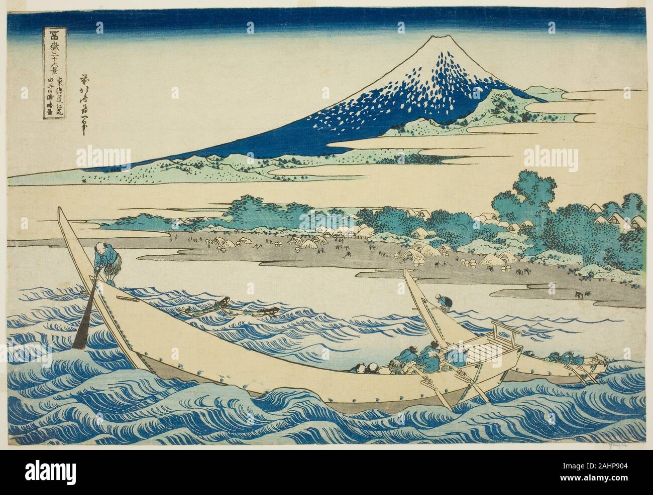 Katsushika Hokusai. Tago Bay near Ejiri on the Tokaido (Tokaido Ejiri Tagonoura ryakuzu), from the series Thirty-six Views of Mount Fuji (Fugaku sanjurokkei). 1825–1838. Japan. Color woodblock print; oban Stock Photo