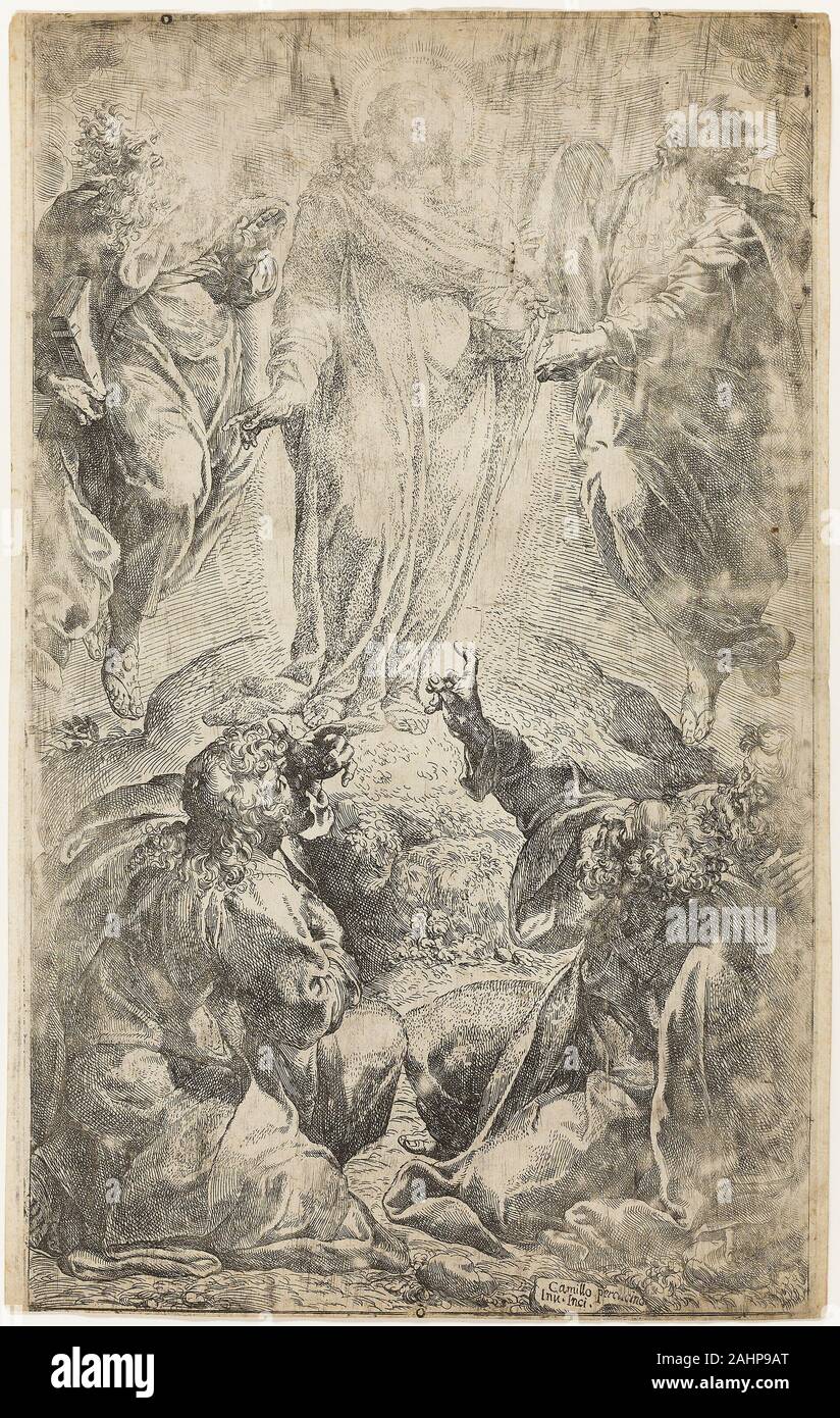 Camillo Procaccini. The Transfiguration. 1585–1595. Italy. Etching in black on cream laid paper Camillo Procaccini was the older brother of Giulio Cesare Procaccini, who worked in a sinuously Mannerist style, as seen in the Virgin and Child with Angels (1969.626). Yet Camillo used a sparer formal vocabulary in this depiction of a pivotal moment from Christ’s adulthood. Created at a similar scale as his brother’s painting, Camillo’s print was the largest etching produced in Italy to that date. The artist’s use of dotted lines allows Christ’s face to appear to dissolve as he unites with God the Stock Photo