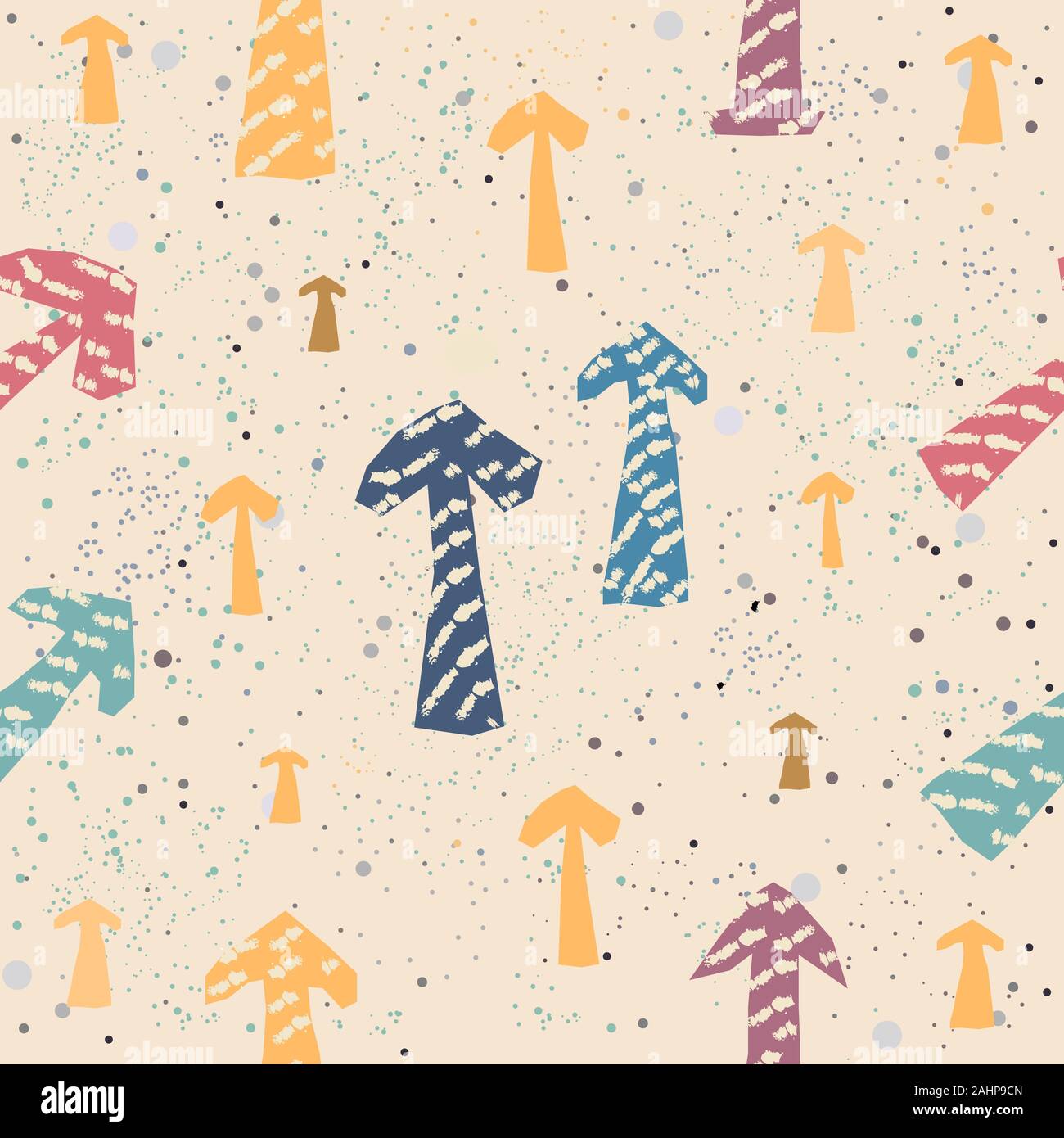 Cute seamless pattern with arrows pointing up. Repeating pattern on dotted messy background. Vector Illustration Stock Vector