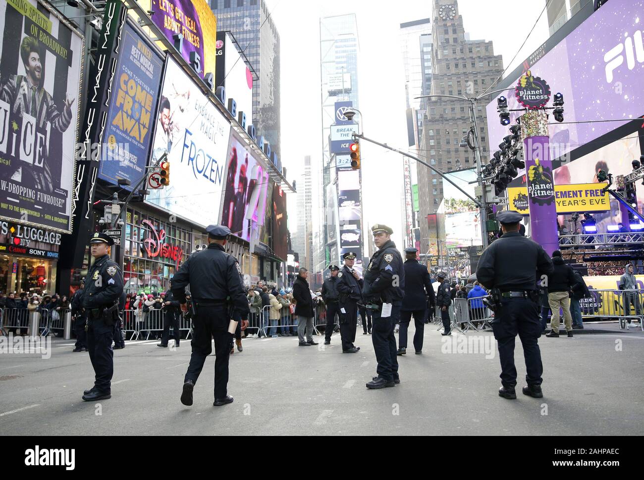 New York, United States. 31st Dec, 2019. NYPD Police officers stand on ...