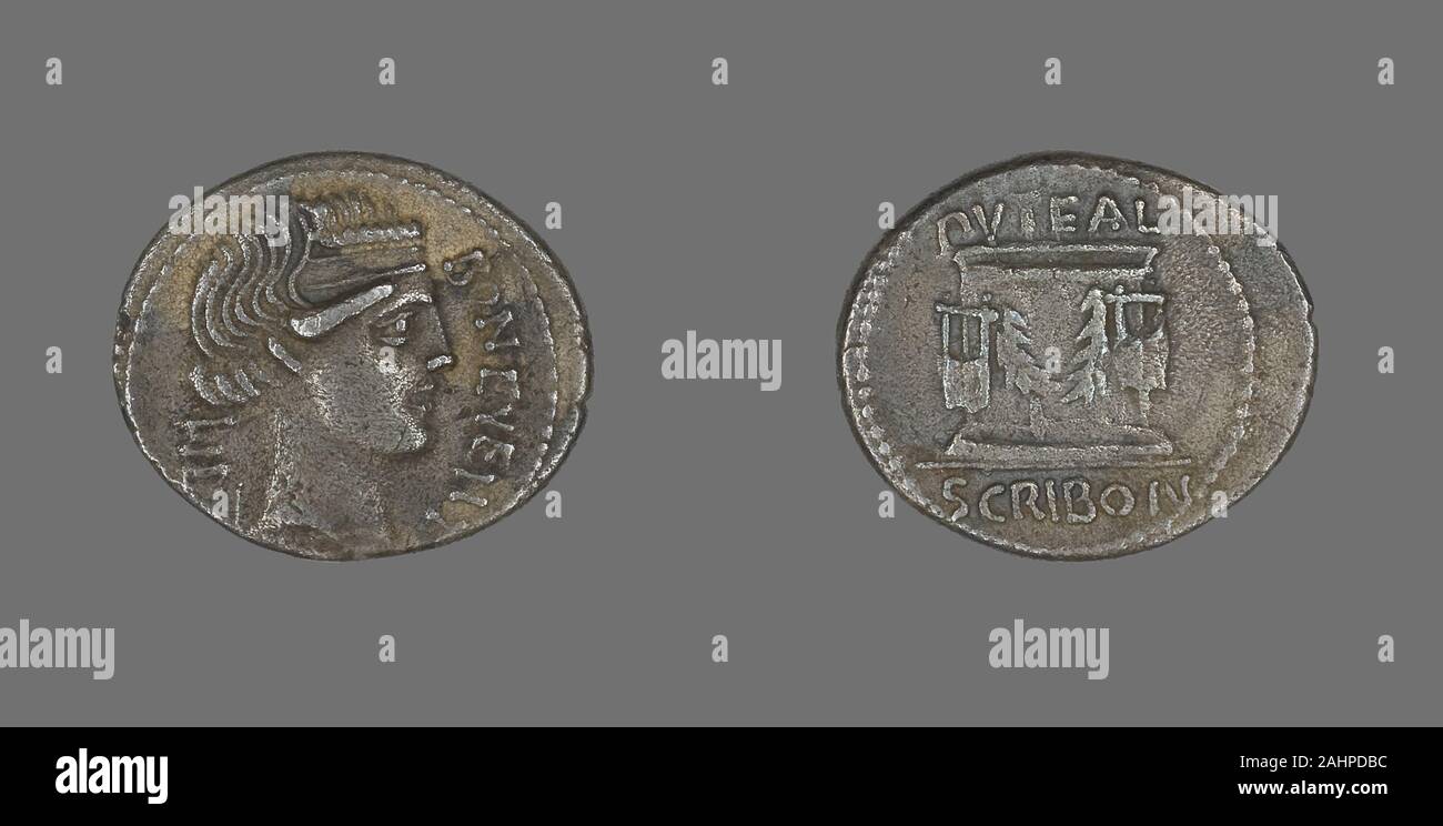 Ancient Roman. Denarius (Coin) Depicting Bonus Eventus. 62 BC–54 BC. Roman Empire. Silver Stock Photo