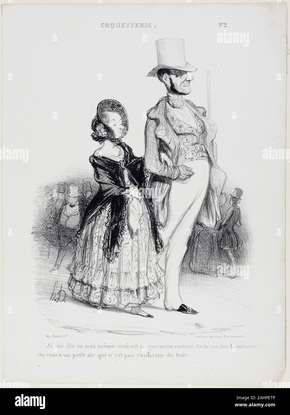 Honoré-Victorin Daumier. “I say to myself would anybody imagine that we are coming from the Rue des Lombards ... We really don't look like confectioners at all,” plate 2 from Coquetry. 1839. France. Lithograph in black on white wove paper Stock Photo