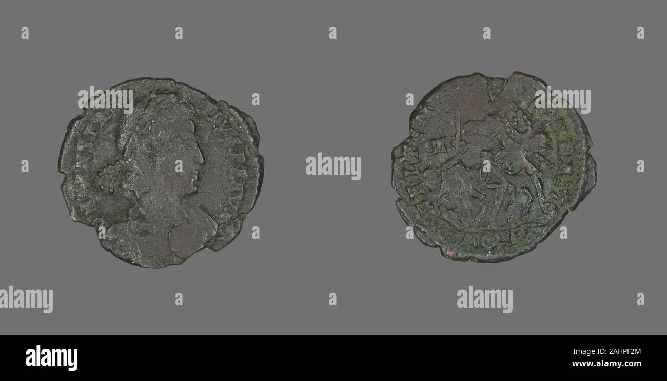 Ancient Roman. Coin Portraying Emperor Constantius II. 337 AD–361 AD. Roman Empire. Bronze Stock Photo