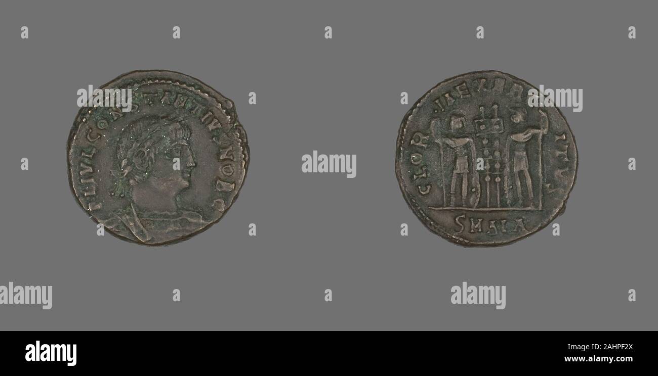 Ancient Roman. Coin Portraying Emperor Constantius II. 337 AD–361 AD. Roman Empire. Bronze Stock Photo