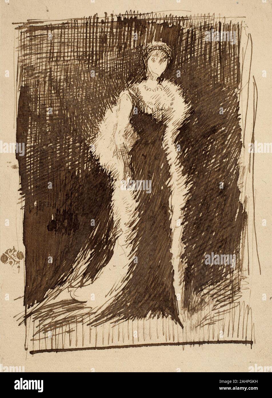James McNeill Whistler. Sketch after Arrangement in Black Lady Meux. 1876–1886. United States. Pen and brown ink on cream wove paper laid down on ivory board Stock Photo