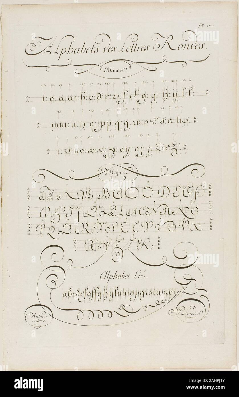 Aubin. Round Letters of the Alphabet, from Encyclopédie. 1760. France. Engraving on cream laid paper Stock Photo