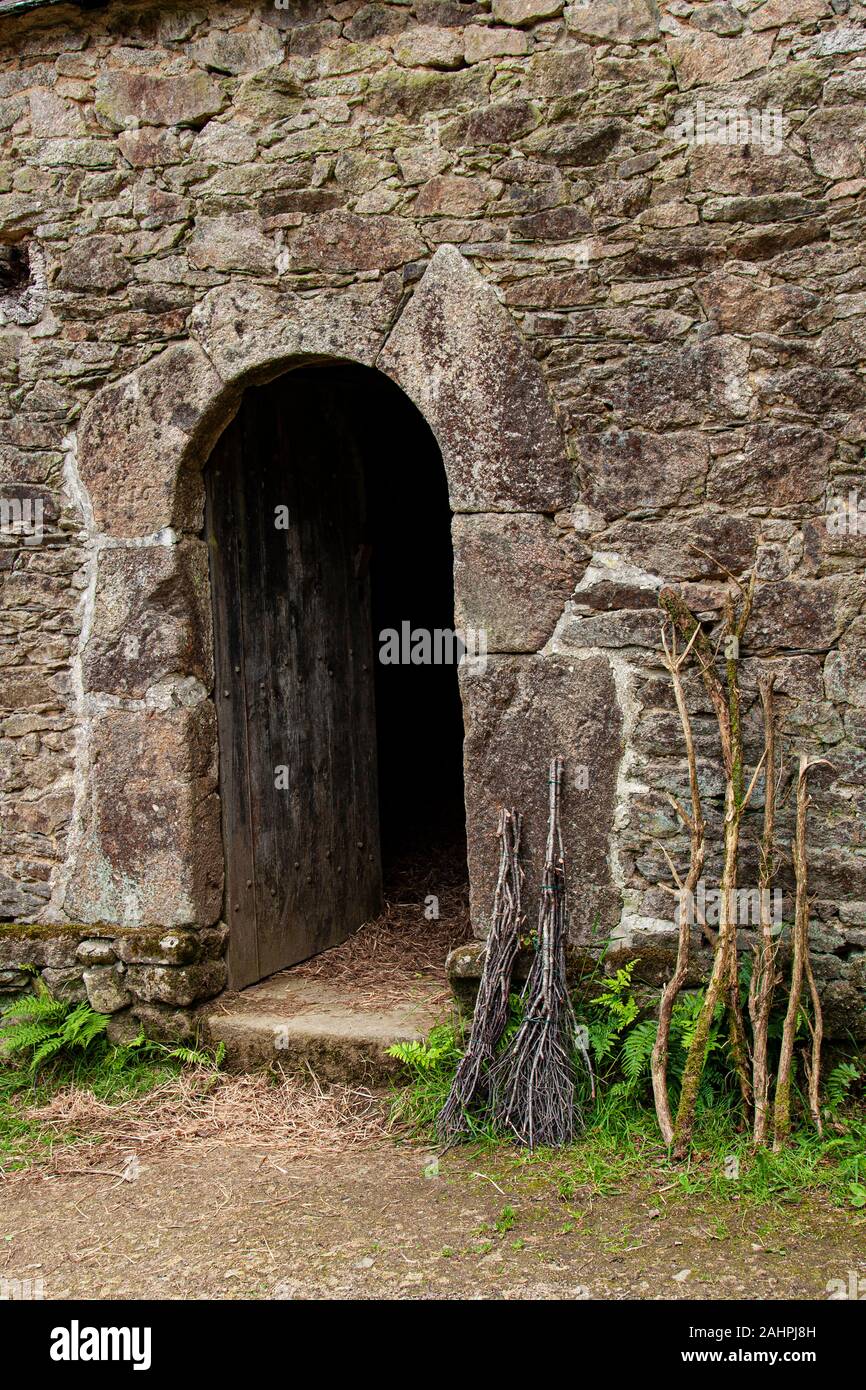 France, Brittany, Comanna,  Les Moulins de Kerouat,  1619 monastic village of hide tanning, milling, stone mills, grains, Stock Photo