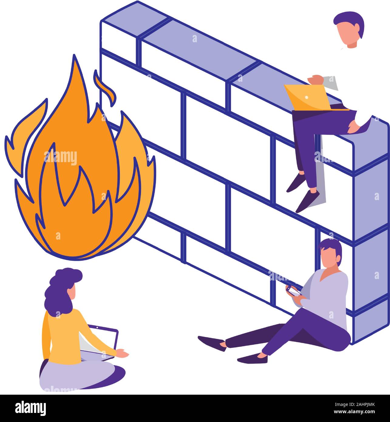 People flame and wall design of Security system warning protection ...