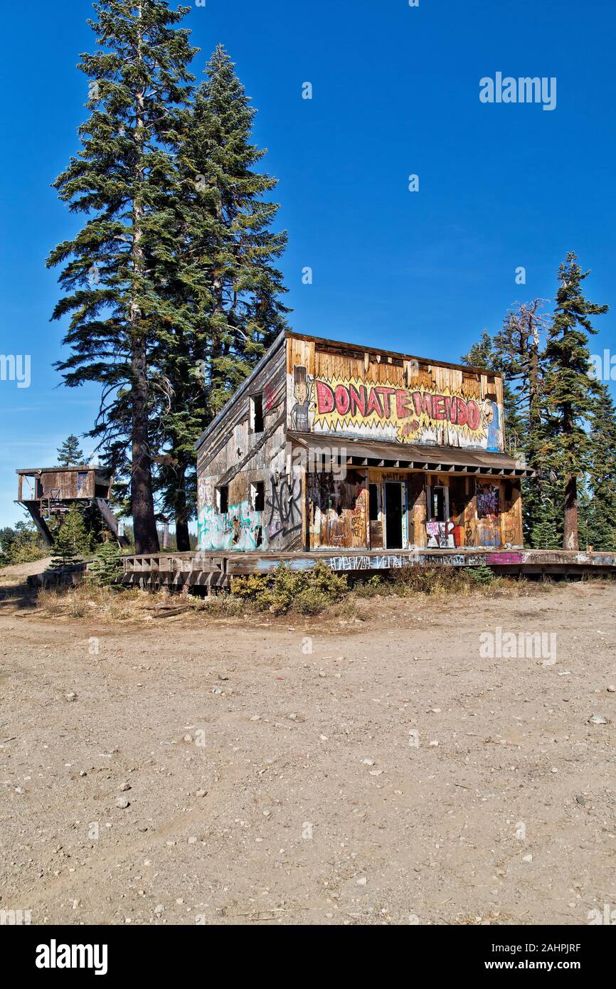 Graffiti, Vandalized remains of Iron Mountain Ski Resort, established in early 1970 as the Silver Basin Ski Area. Stock Photo