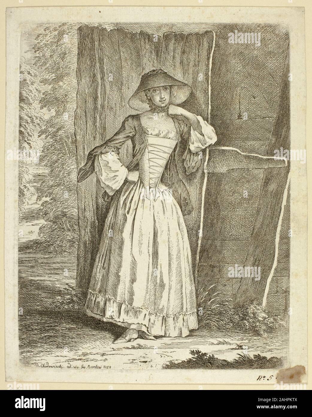 Daniel Nikolaus Chodowiecki. Miss Quantin Standing. 1758. Germany. Etching on paper Stock Photo