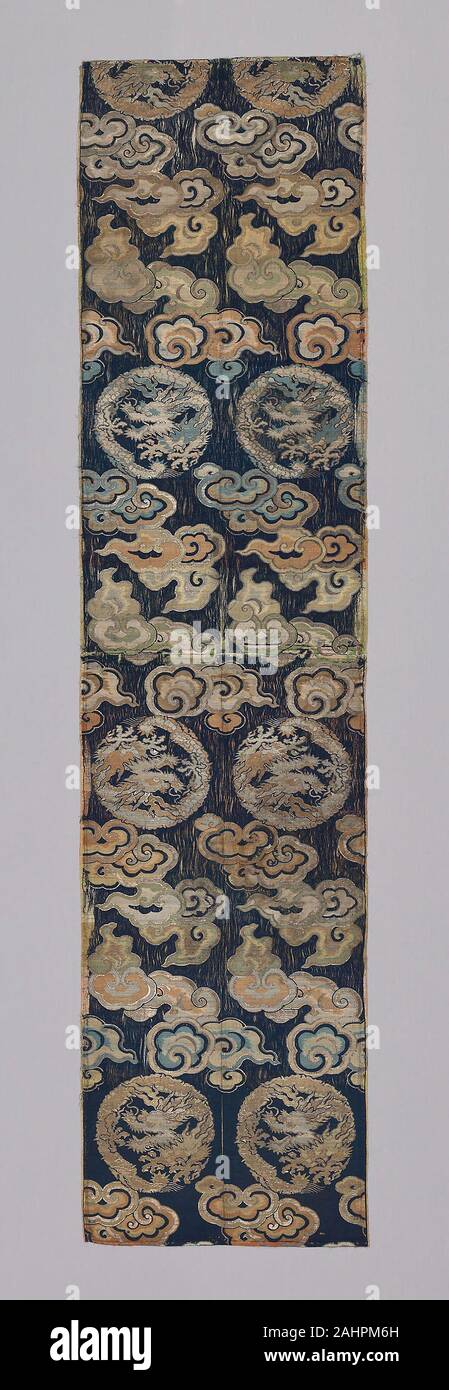 Fragments (Dress Fabric). 1740–1760. China. Silk and gold-leaf-over-lacquered-paper strips, warp-float faced 4 1 satin weave with weft-float faced 1 2 'Z' twill interlacing of secondary binding warps and supplementary patterning wefts Stock Photo