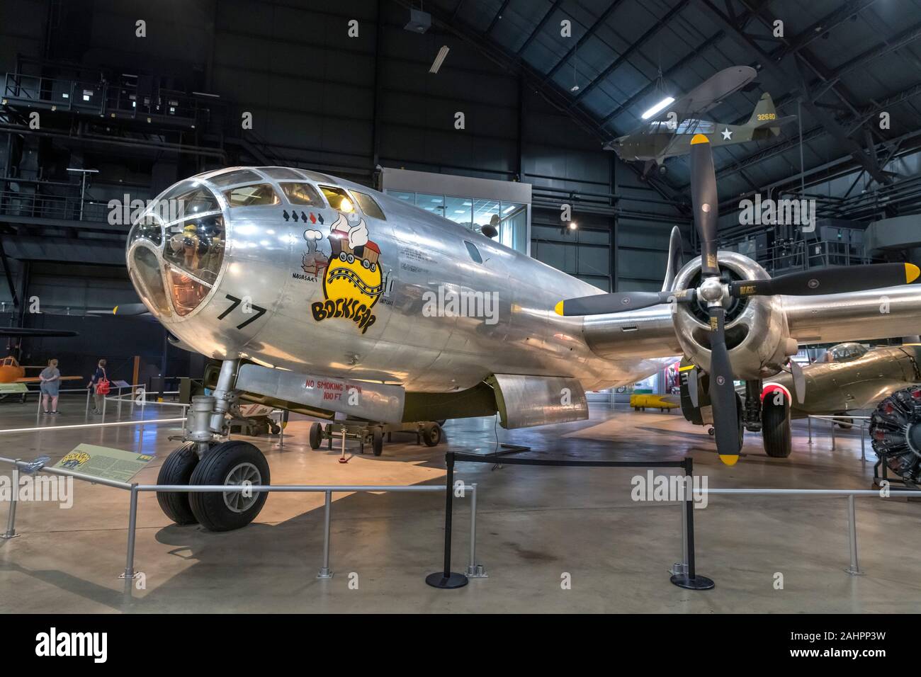 Bockscar, a World War II Boeing B-29 Superfortress, which dropped the Fat Man atomic bomb on Nagasaki, National Museum of the United States Air Force, Dayton, Ohio, USA. Stock Photo