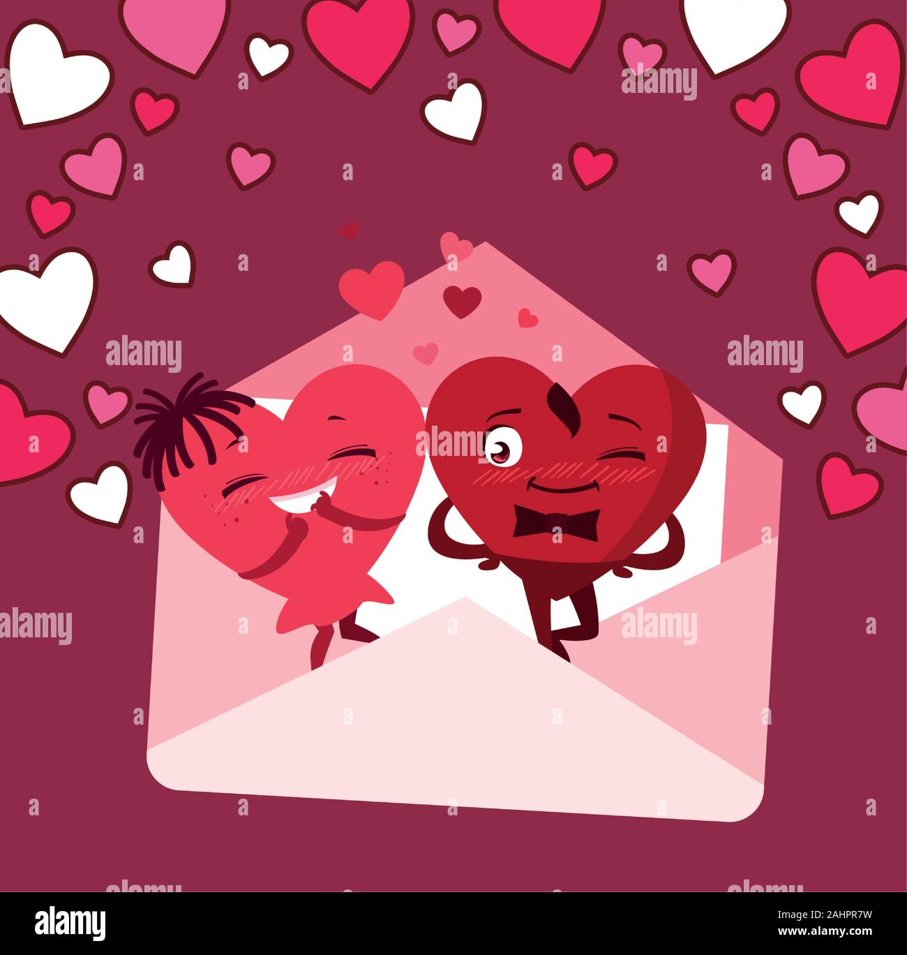 Female and male hearts cartoons couple design of happy valentines day ...