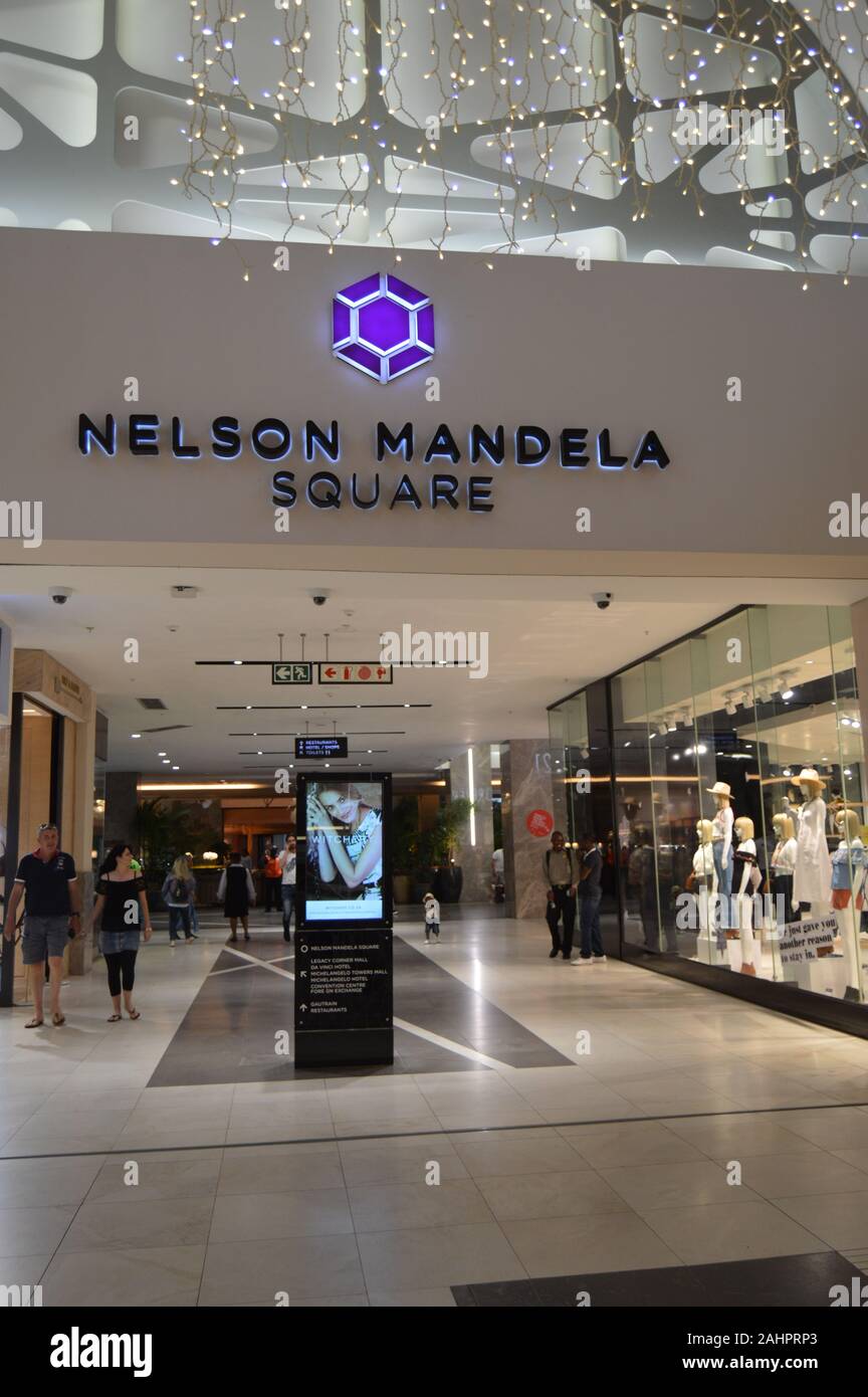 Sandton city mall and Nelson Mandela square with Statue of President