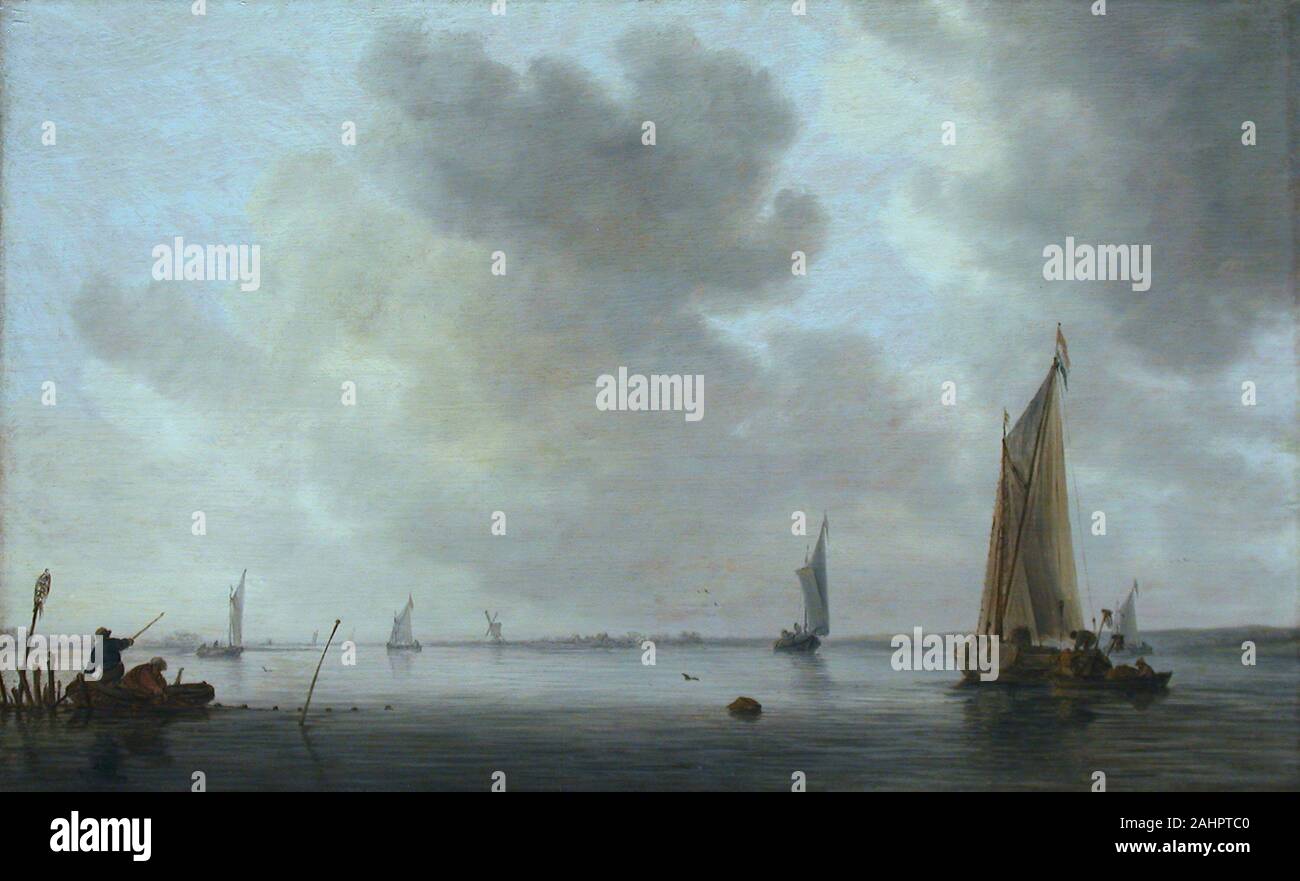 Jan van Goyen. Fishing Boats off an Estuary. 1633. Netherlands. Oil on panel With its low horizon line, monochrome palette, and direct paint handling, this intimate panel is characteristic of the river landscapes of Jan van Goyen’s early maturity. He used the white ground to impart a luminous tonality to his rapidly brushed paintings. In a society that provided a broad market for art, Van Goyen was an active dealer, auctioneer, and appraiser, as well as a prolific maker of art. Stock Photo