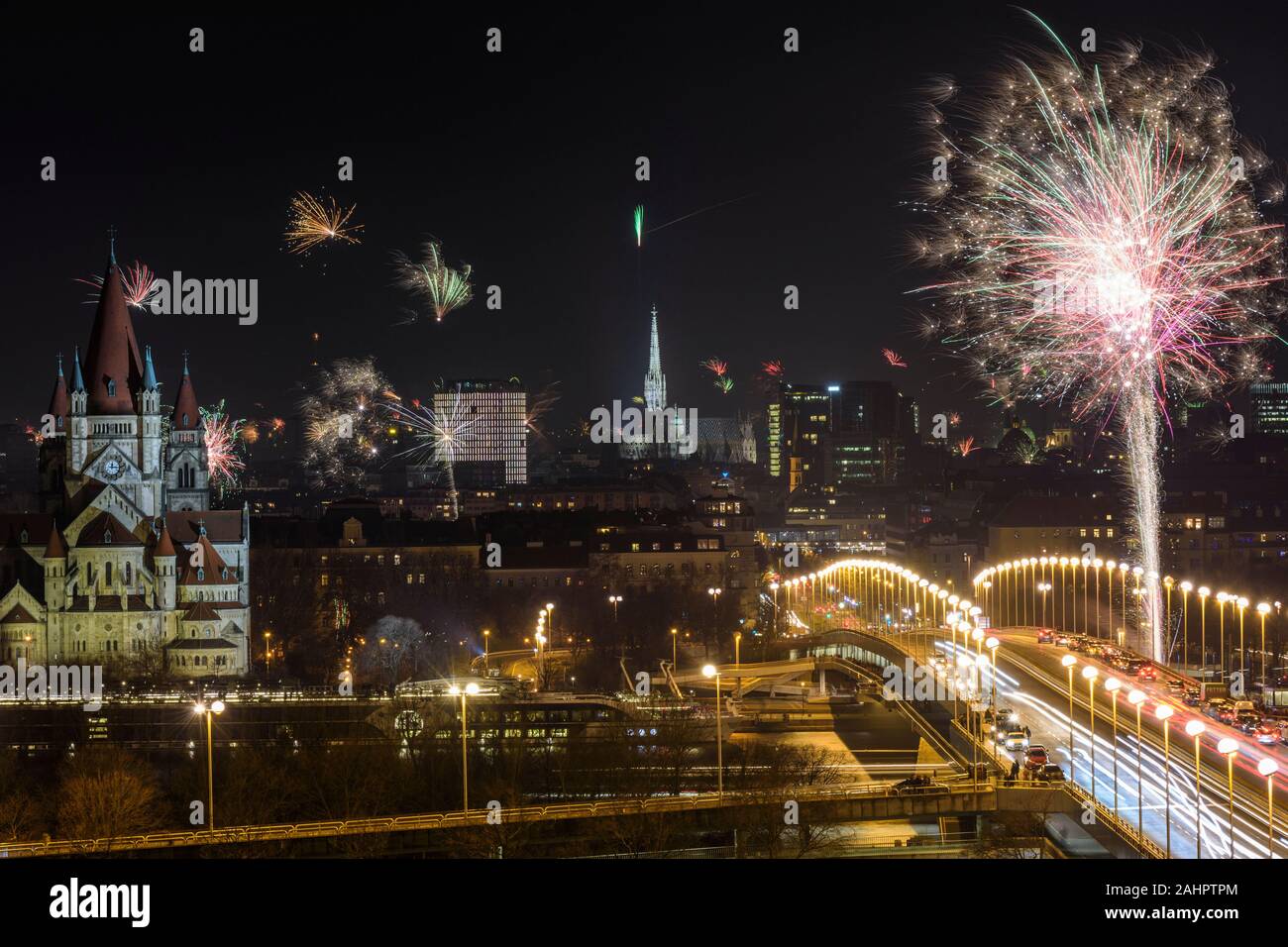 Wien, Vienna Silvester (New Year Year's Eve), fireworks, Vienna city