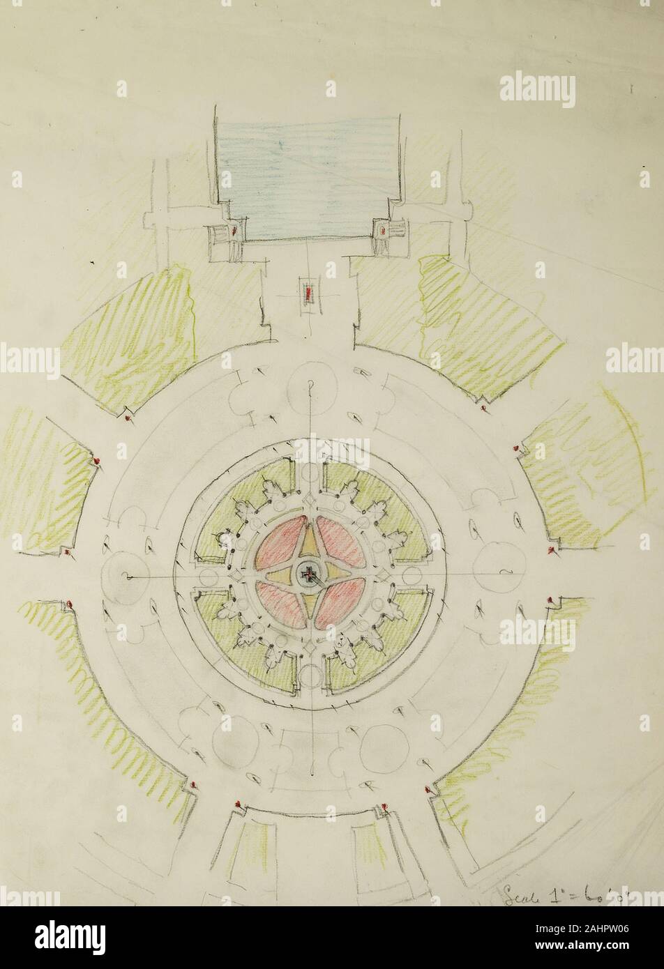 Graphite and colored pencil on tracing paper hires stock photography