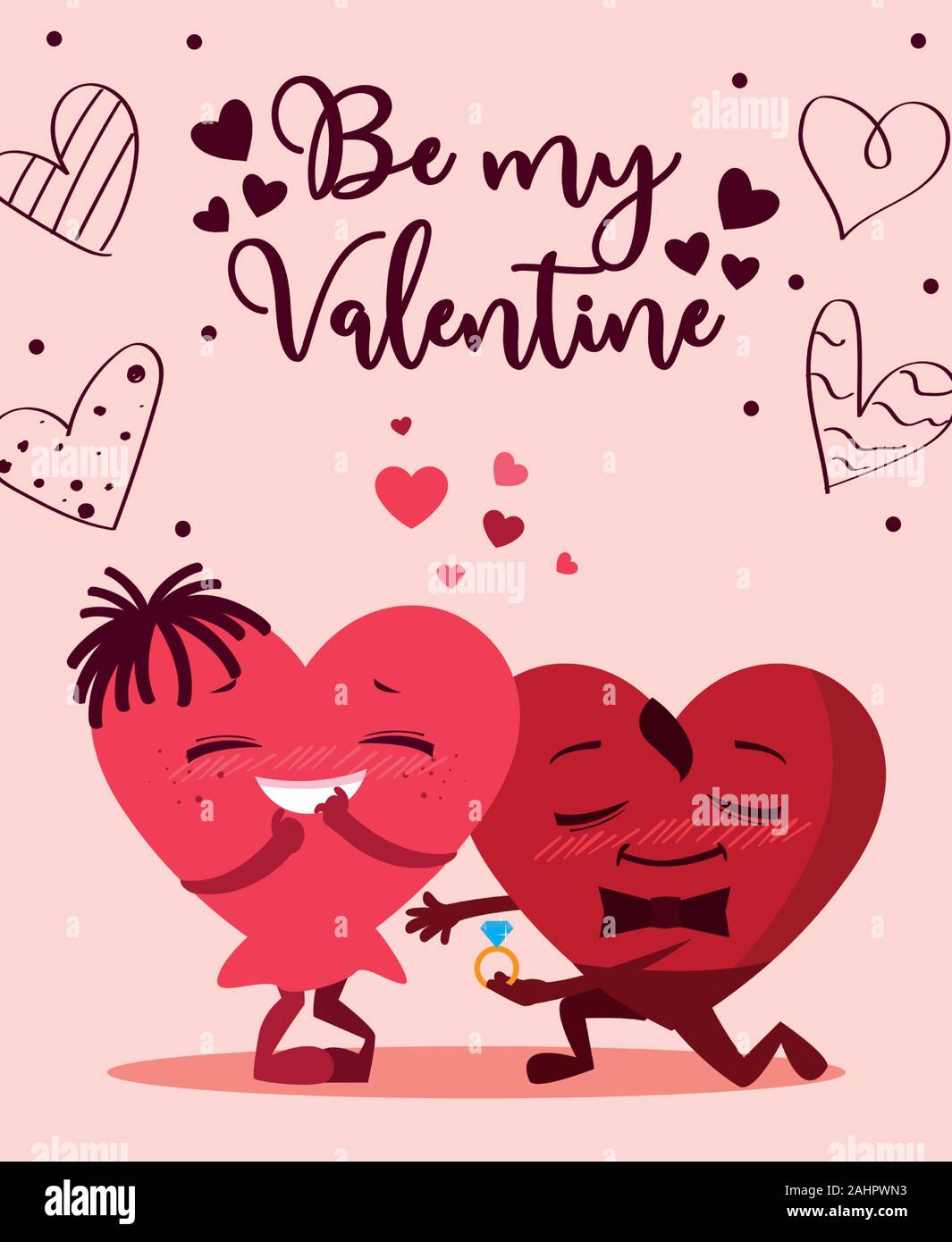 Female and male hearts cartoons couple design of happy valentines day ...
