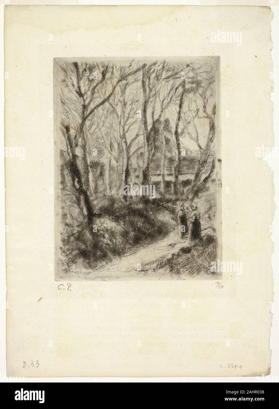 Camille Pissarro. Path at Pontoise. 1882. France. Aquatint and drypoint in black on cream laid paper Stock Photo