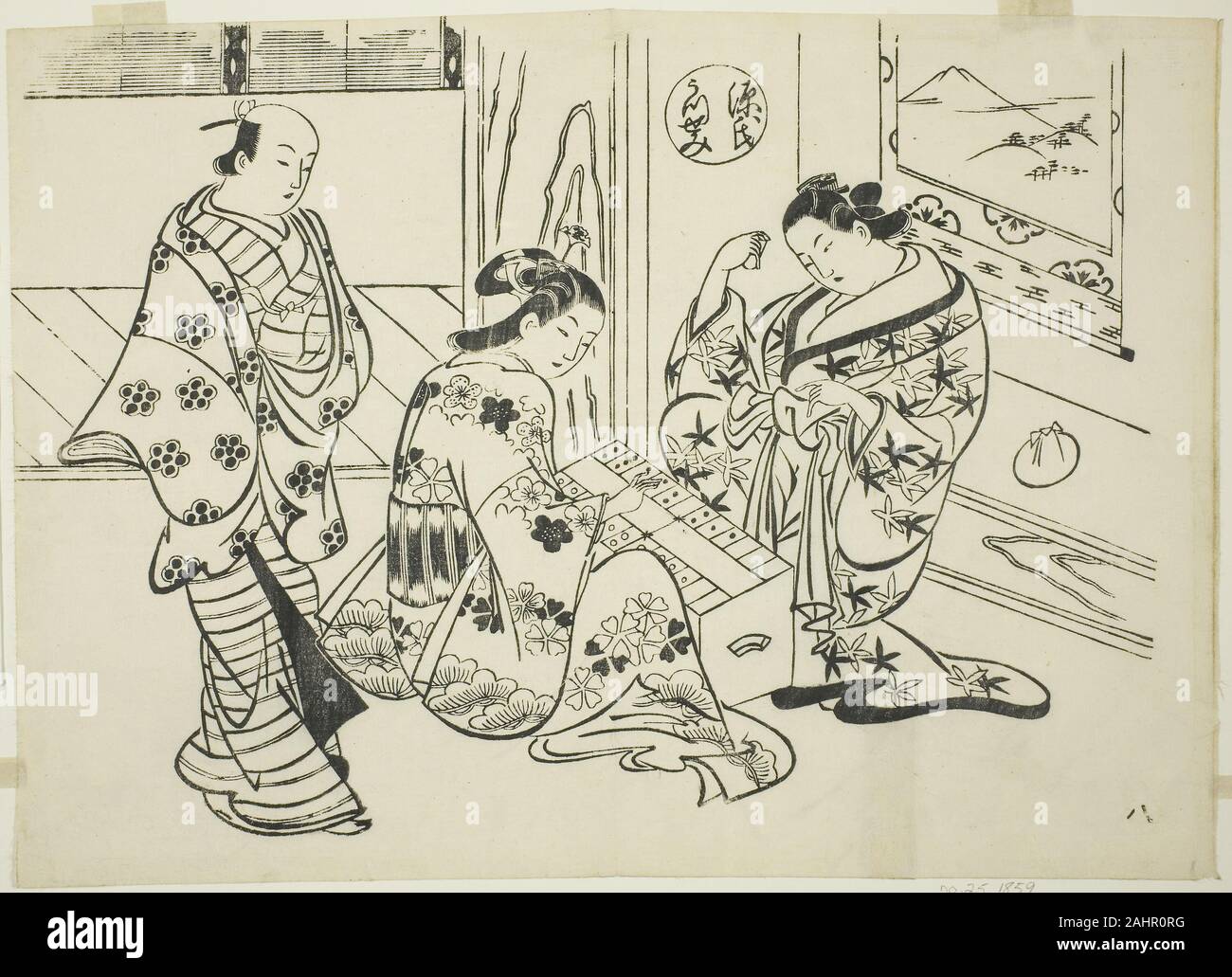 Okumura Masanobu. The Utsusemi Chapter from The Tale of Genji (Genji Utsusemi), from a series of Genji parodies. 1705–1715. Japan. Woodblock print; oban, sumizuri-e Stock Photo