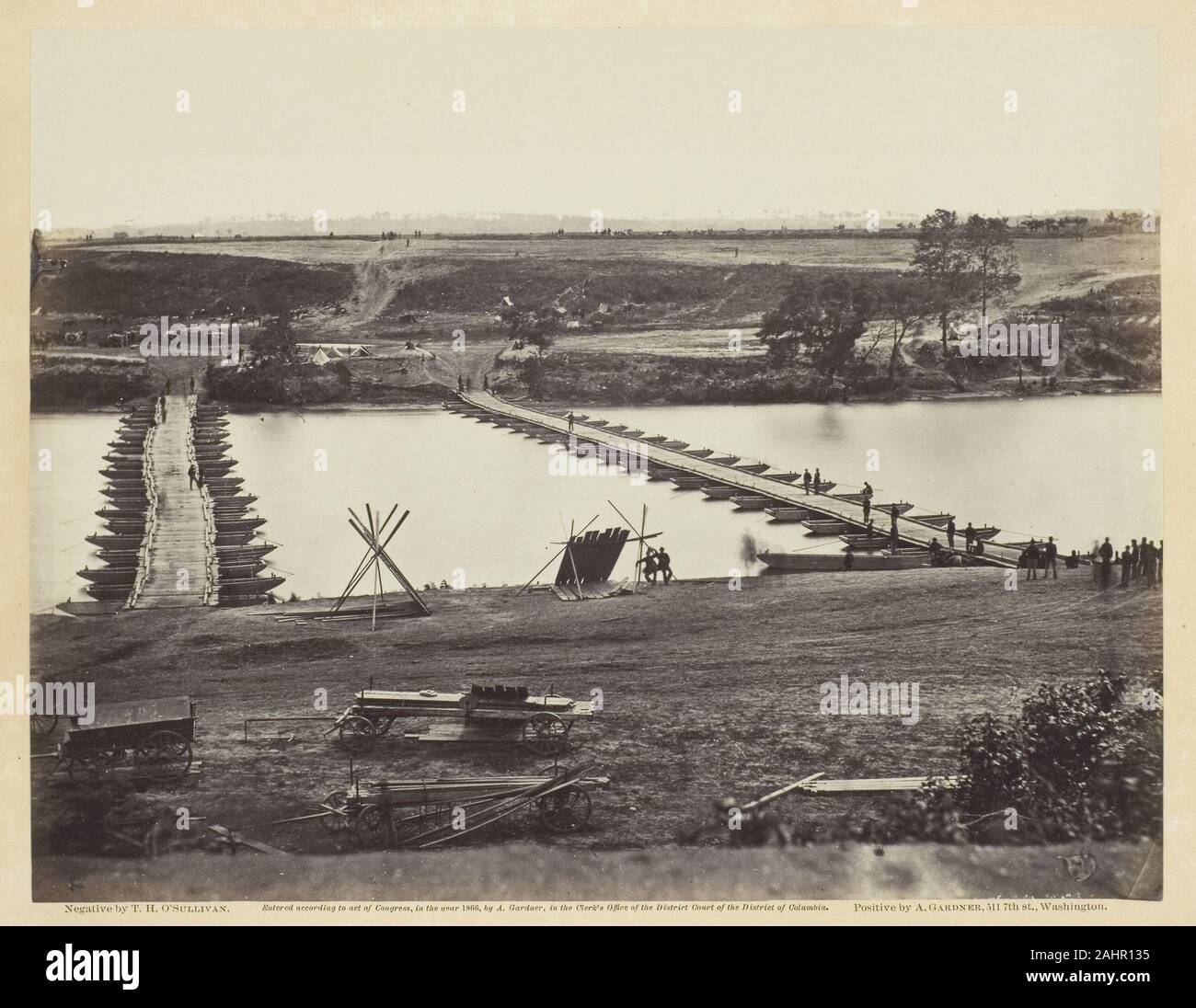 Timothy O'Sullivan. Pontoon Bridge Across the Rappahannock. 1863. United States. Albumen print, pl. 32 from the album Gardner's Photographic Sketch Book of the War, vol. 1 (1866) Stock Photo