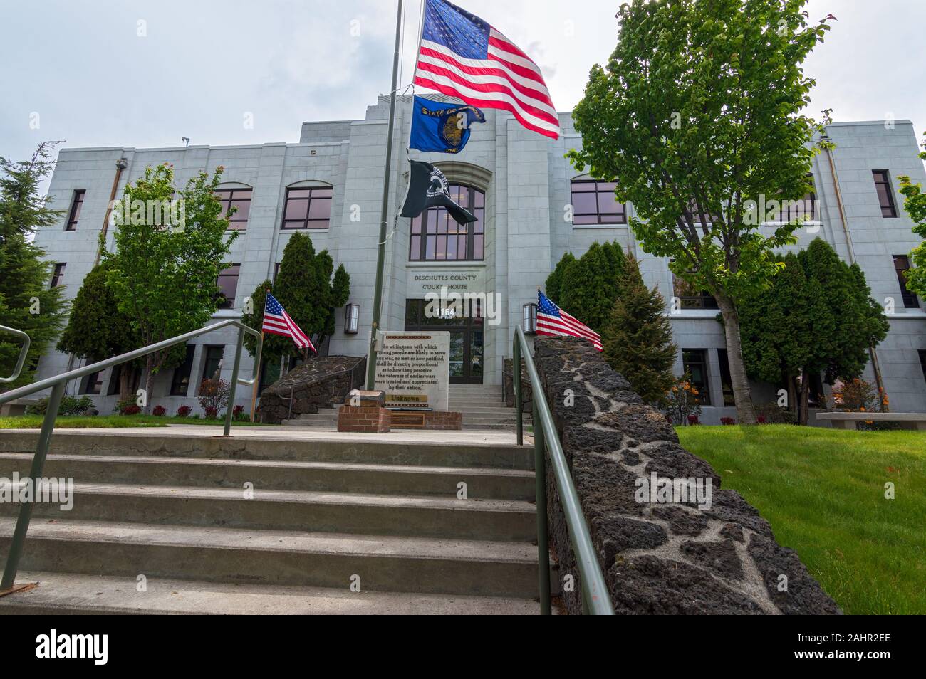 Bend, Oregon - May 15, 2015: Steps Lead to the Main Entrance of the Deschutes County Courthouse Stock Photo